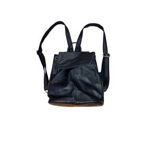 Boyatu‎ Womens Navy Blue Pebbled Leather Convertible Backpack Drawstring Bag